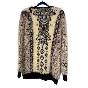 BCBG Fuzzy Wrap Cardigan Sweater Womens Size M Tribal Southwest Cowgirl Festival